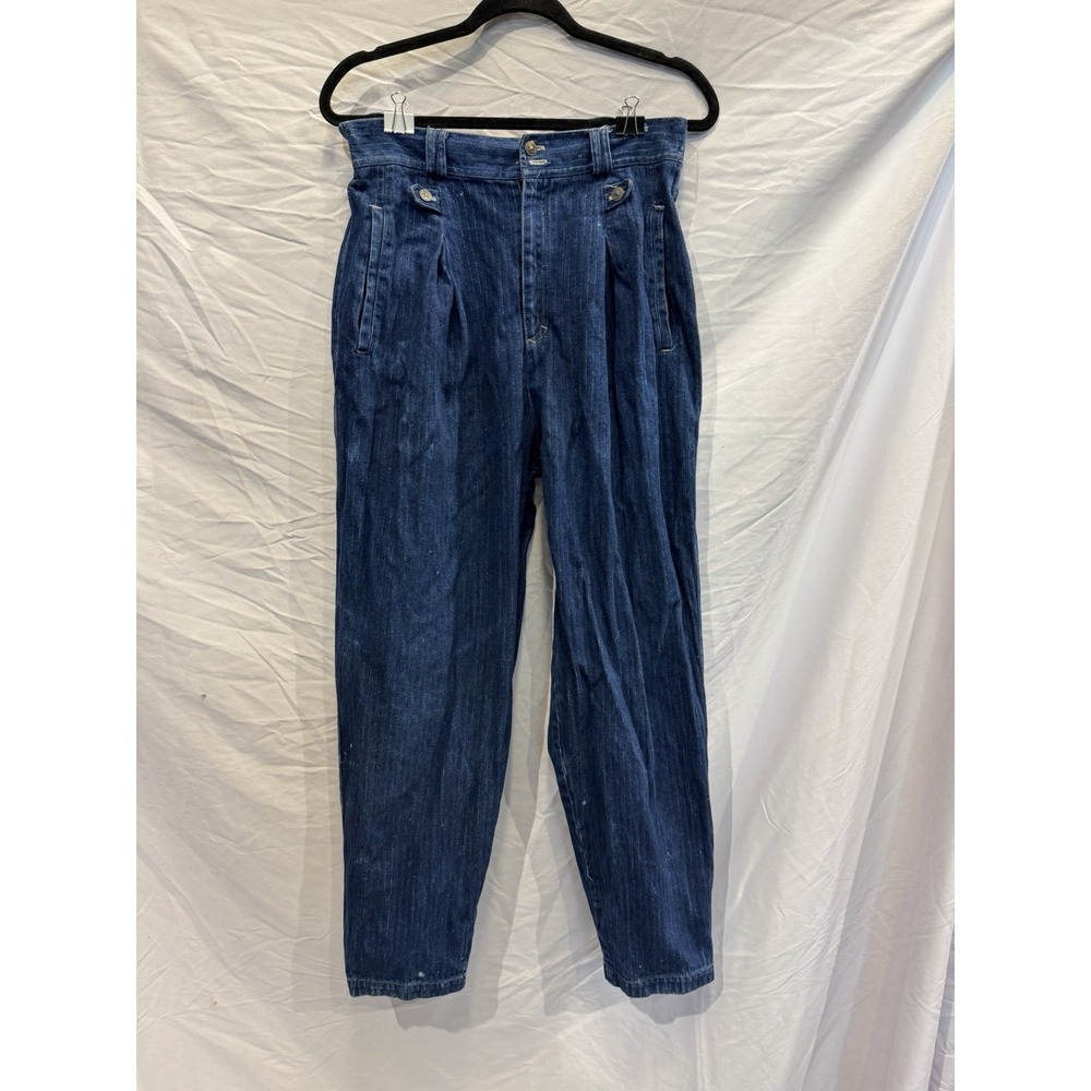 Vintage Chaus Sport Women's High Rise Pleated Tapered Jeans Blue Denim